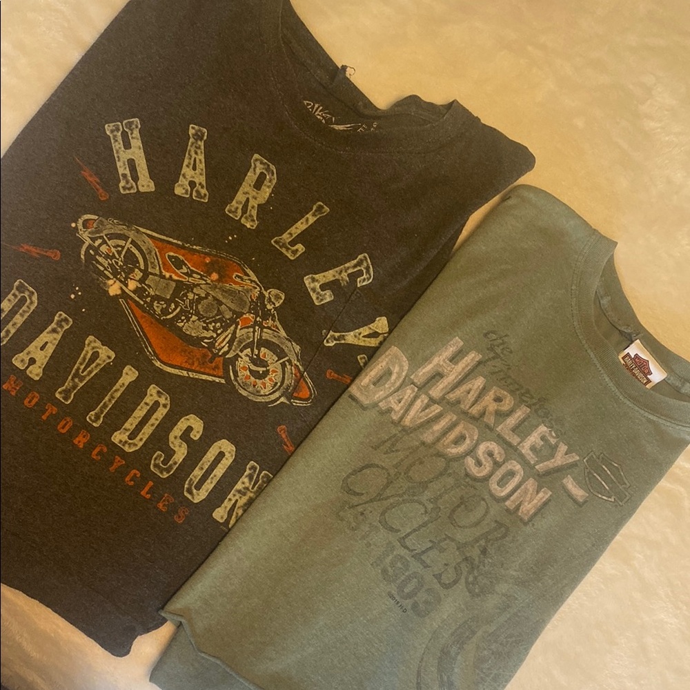 TWO- Harley-Davidson Cropped Black and Green Tees